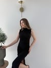 Omuz ve Bel Drape Detay Yırtmaçlı Uzun Sandy Elbise Siyah 2286
