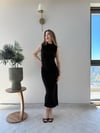 Omuz ve Bel Drape Detay Yırtmaçlı Uzun Sandy Elbise Siyah 2286