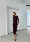 OMUZ VE BEL DRAPELİ UZUN SANDY ELBİSE MÜRDÜM