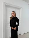 OMUZ VE BEL DRAPELİ UZUN SANDY ELBİSE SİYAH