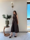 Ön Damla Dekolte Detay Bel Drape Can Etek Detay Uzun Elbise Acı Kahve 2337