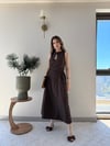 Ön Damla Dekolte Detay Bel Drape Can Etek Detay Uzun Elbise Acı Kahve 2337