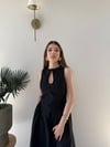 Ön Damla Dekolte Detay Bel Drape Can Etek Detay Uzun Elbise Siyah 2337