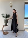 Ön Damla Dekolte Detay Bel Drape Can Etek Detay Uzun Elbise Siyah 2337