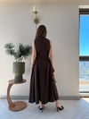 Ön Damla Dekolte Detay Bel Drape Can Etek Detay Uzun Elbise Acı Kahve 2337