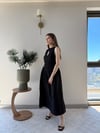 Ön Damla Dekolte Detay Bel Drape Can Etek Detay Uzun Elbise Siyah 2337