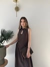 Ön Damla Dekolte Detay Bel Drape Can Etek Detay Uzun Elbise Acı Kahve 2337