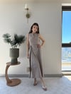 Ön Damla Dekolte Detay Bel Drape Can Etek Detay Uzun Elbise Vizon 2337