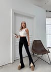 ÖN YIRTMAÇLI YÜKSEK BEL OTTOMAN PANTOLON SİYAH