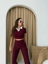 OTTOMAN GÖMLEK DETAY BLUZ VE PANTOLONLU İKİLİ TAKIM BORDO