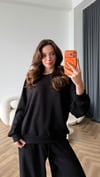 Oversize Sweat ve Pantolonlu Modal İkili Takım Siyah