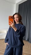 Oversize Sweat ve Pantolonlu Modal İkili Takım Lacivert