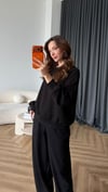 Oversize Sweat ve Pantolonlu Modal İkili Takım Siyah