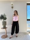 Paça Lastikli Bel İnce Kemer Detay Balon Tensel Pantolon Siyah 2282