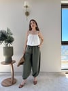 Paça Lastikli Bel İnce Kemer Detay Balon Tensel Pantolon Haki 2282