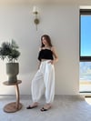 Paça Lastikli Bel İnce Kemer Detay Balon Tensel Pantolon Beyaz 2282