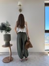 Paça Lastikli Bel İnce Kemer Detay Balon Tensel Pantolon Haki 2282