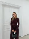 PARMAK GEÇME DETAY TERS DİKİŞ BLUZ VE PANTOLONLU GOFRE İKİLİ TAKIM MÜRDÜM