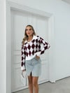 POLO YAKA BAKLAVA DESEN TRİKO BORDO