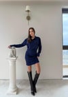 Polo Yaka Belden Drape Detay Modal Elbise Lacivert 2044