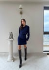 Polo Yaka Belden Drape Detay Modal Elbise Lacivert 2044