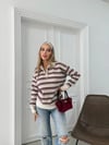 POLO YAKA ÇİZGİLİ OVERSİZE TRİKO KAZAK BORDO