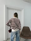 POLO YAKA ÇİZGİLİ OVERSİZE TRİKO KAZAK BORDO