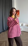 Polo Yaka Çizgili Yazı Detay Oversize Sweat Pembe 2478