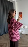 Polo Yaka Çizgili Yazı Detay Oversize Sweat Pembe 2478