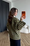 Polo Yaka Çizgili Yazı Detay Oversize Sweat Yeşil 2478