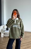 Polo Yaka Çizgili Yazı Detay Oversize Sweat Yeşil 2478