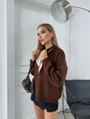 POLO YAKA FULARLI OVERSİZE TRİKO KAZAK KAHVE