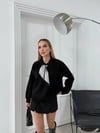 POLO YAKA FULARLI OVERSİZE TRİKO KAZAK SİYAH
