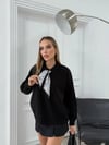 POLO YAKA FULARLI OVERSİZE TRİKO KAZAK SİYAH