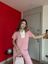 Polo Yaka Garne Detay Tişört ve Pantolonlu Modal İkili Takım Pudra 2196