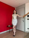 Puantiyeli Kot Etek Beyaz 2258