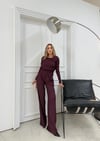 ŞAL YAKA BLUZ VE PANTOLONLU SELANİK KUMAŞ İKİLİ TAKIM MÜRDÜM