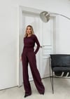 ŞAL YAKA BLUZ VE PANTOLONLU SELANİK KUMAŞ İKİLİ TAKIM MÜRDÜM