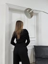ŞAL YAKA BLUZ VE PANTOLONLU SELANİK KUMAŞ İKİLİ TAKIM SİYAH