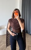 Şal Yaka Omuz Saçaklı Dantel Bodysuit Acı Kahve 2488