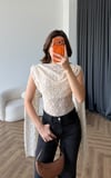 Şal Yaka Omuz Saçaklı Dantel Bodysuit Krem 2488