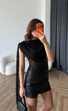 Şal Yaka Omuz Saçaklı Dantel Bodysuit Siyah 2488