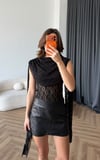 Şal Yaka Omuz Saçaklı Dantel Bodysuit Siyah 2488