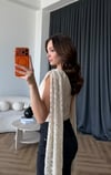 Şal Yaka Omuz Saçaklı Dantel Bodysuit Krem 2488