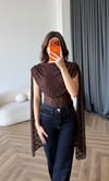 Şal Yaka Omuz Saçaklı Dantel Bodysuit Acı Kahve 2488