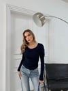 ŞAL YAKA ÖN BURGULU SELANİK KUMAŞ BLUZ LACİVERT