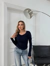 ŞAL YAKA ÖN BURGULU SELANİK KUMAŞ BLUZ LACİVERT