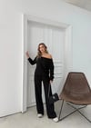 SALAŞ DÜŞÜK OMUZ BLUZ VE PANTOLONLU MODAL İKİLİ TAKIM SİYAH FRG-6011
