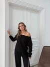 SALAŞ DÜŞÜK OMUZ BLUZ VE PANTOLONLU MODAL İKİLİ TAKIM SİYAH FRG-6011
