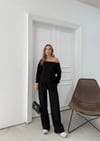SALAŞ DÜŞÜK OMUZ BLUZ VE PANTOLONLU MODAL İKİLİ TAKIM SİYAH FRG-6011